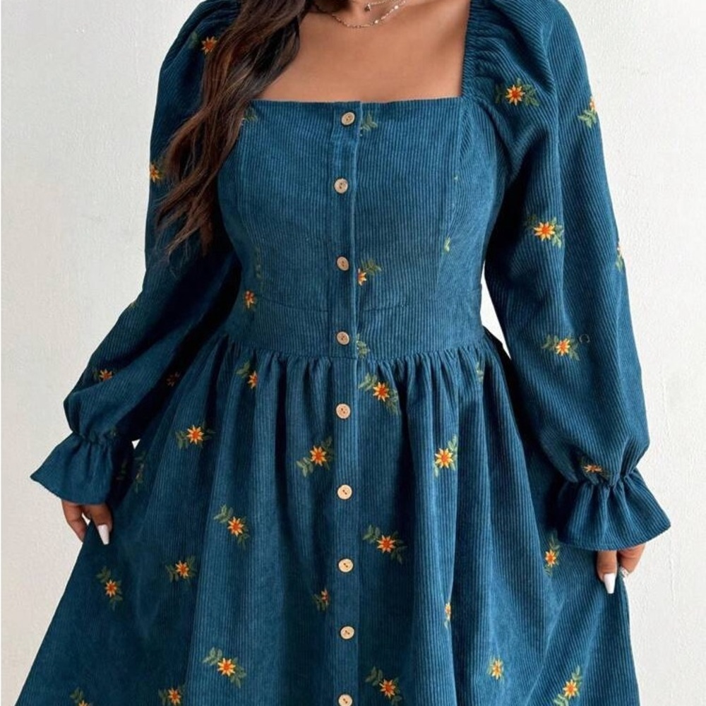 SHEIN Curve Teal Floral Button Front Maxi Dress - Picture 5 of 8